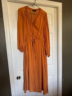 Tahari Burnt Orange Maxi Dress with Tie Waist